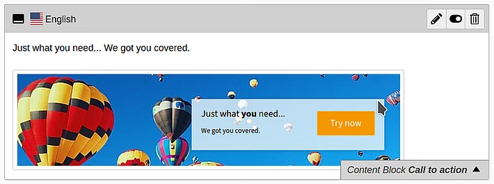 A sky filled with colorful hot air balloons and a banner reading Just what you need... We got you covered. with an orange Try now button.